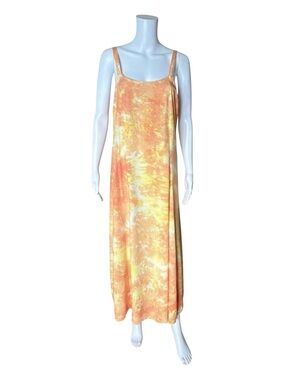 Dharma Trading Co Maxi Dress Womens L Orange Yellow Tie Dye Back Tie Rayon B
